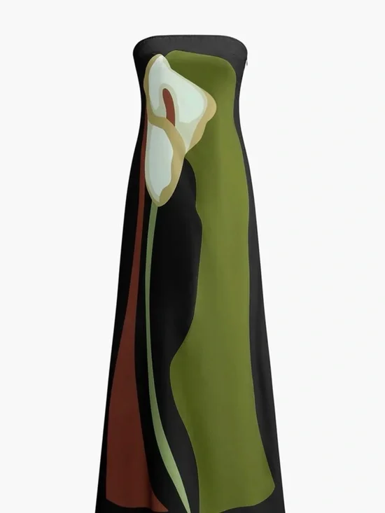 Commense Strapless Maxi Dress in Olive, Black & Cream Floral - Picture 2 of 9